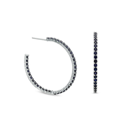 Blue Lab-Created Sapphire Inside-Out J-Hoop Earrings in Sterling Silver