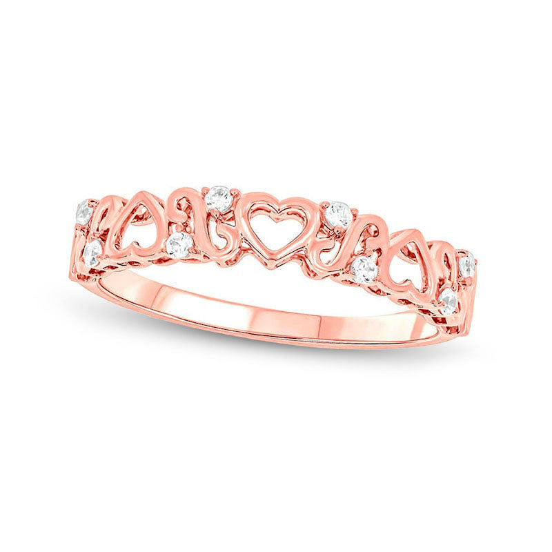 0.10 CT. T.W. Natural Diamond Alternating Hearts with Scrollwork Ring in Solid 10K Rose Gold