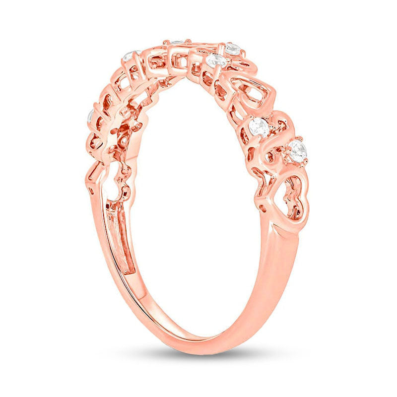 0.10 CT. T.W. Natural Diamond Alternating Hearts with Scrollwork Ring in Solid 10K Rose Gold