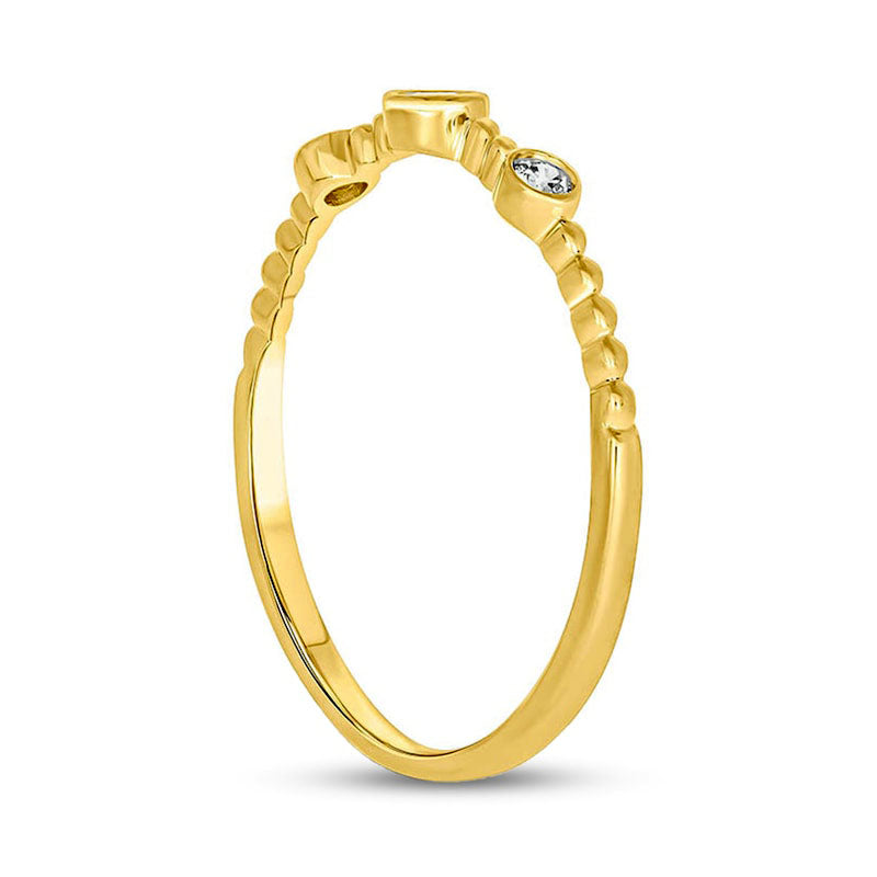 0.10 CT. T.W. Natural Diamond Three Stone Ribbed Shank Ring in Solid 10K Yellow Gold