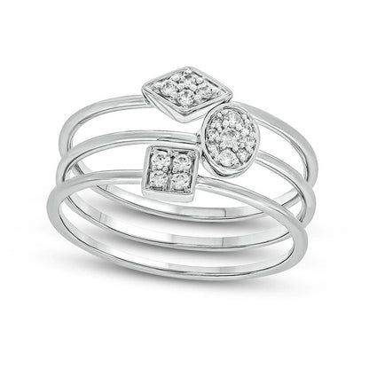0.17 CT. T.W. Composite Multi-Shape Natural Diamond Stack Ring Set in Sterling Silver
