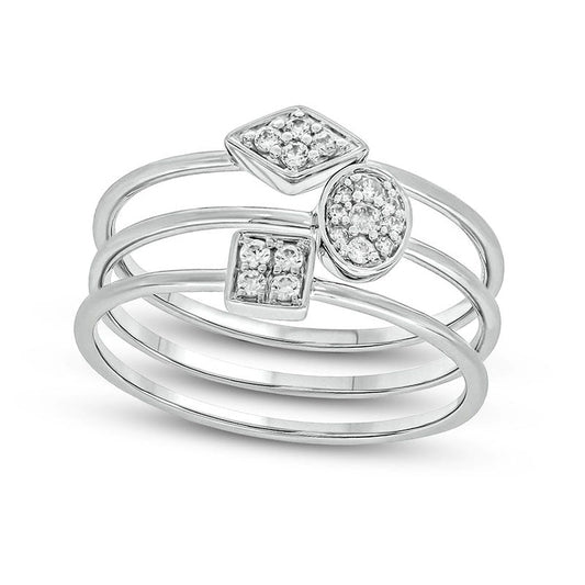 0.17 CT. T.W. Composite Multi-Shape Natural Diamond Stack Ring Set in Sterling Silver