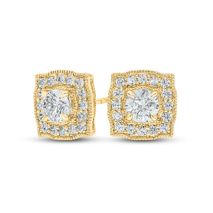 1 CT. T.W. Diamond Cushion Frame Stud Earrings in 10K Gold (I/I2)