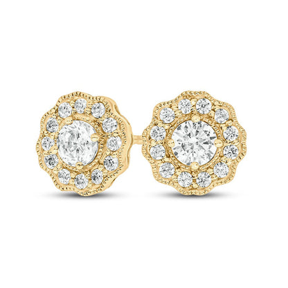 0.75 CT. T.W. Diamond Frame Vintage-Style Scallop Edge Stud Earrings in 10K Gold (I/I2)