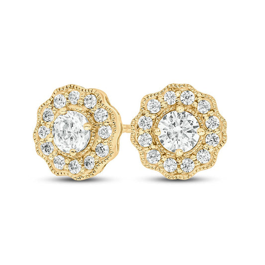 0.75 CT. T.W. Diamond Frame Vintage-Style Scallop Edge Stud Earrings in 10K Gold (I/I2)