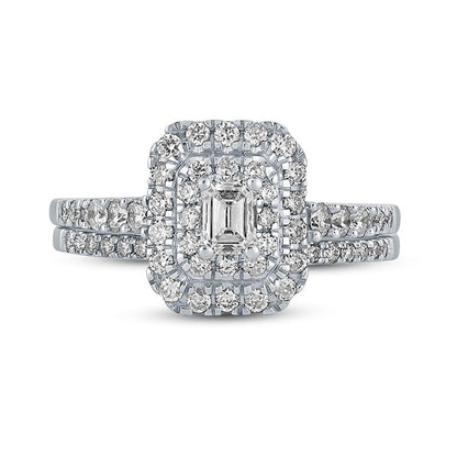 1.0 CT. T.W. Emerald-Cut Natural Diamond Frame Bridal Engagement Ring Set in Solid 10K White Gold