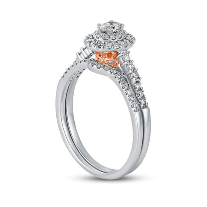 0.50 CT. T.W. Oval Natural Diamond Frame Bridal Engagement Ring Set in Solid 10K White Gold
