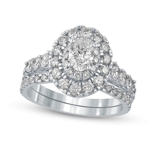 2.0 CT. T.W. Oval Natural Diamond Frame Bridal Engagement Ring Set in Solid 14K White Gold