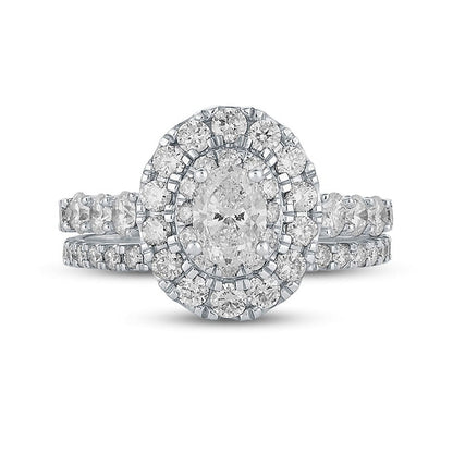 2.0 CT. T.W. Oval Natural Diamond Frame Bridal Engagement Ring Set in Solid 14K White Gold