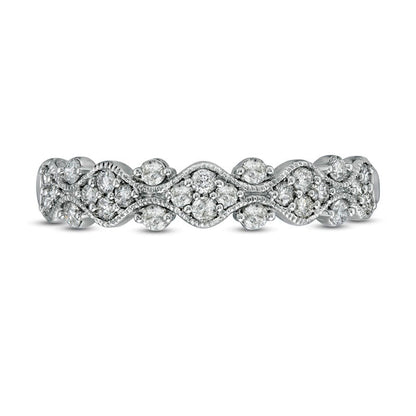 0.33 CT. T.W. Natural Diamond Milgrain Stackable Band in Solid 10K White Gold