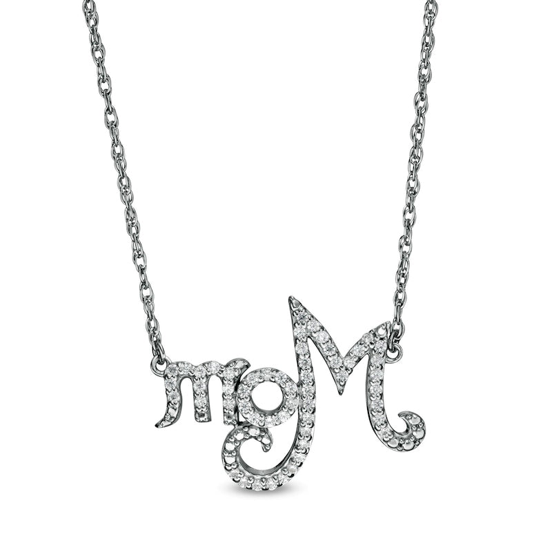 0.17 CT. T.W. Natural Diamond Mom" Necklace in Sterling Silver"