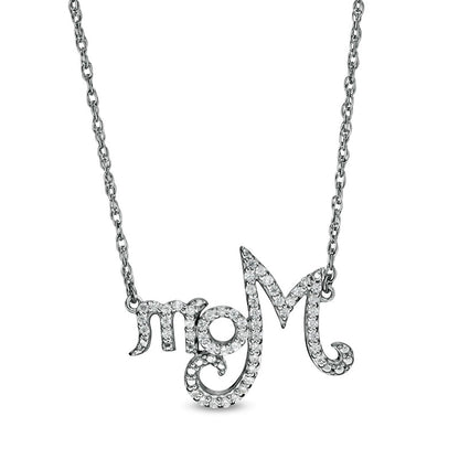 0.17 CT. T.W. Natural Diamond Mom" Necklace in Sterling Silver"