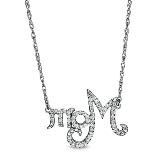 0.17 CT. T.W. Natural Diamond Mom" Necklace in Sterling Silver"