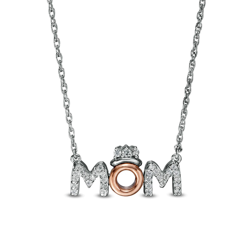 0.1 CT. T.W. Natural Diamond MOM" with Crown in Sterling Silver with 10K Rose Gold"