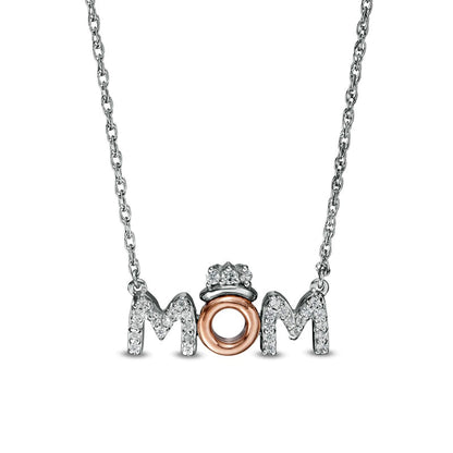 0.1 CT. T.W. Natural Diamond MOM" with Crown in Sterling Silver with 10K Rose Gold"
