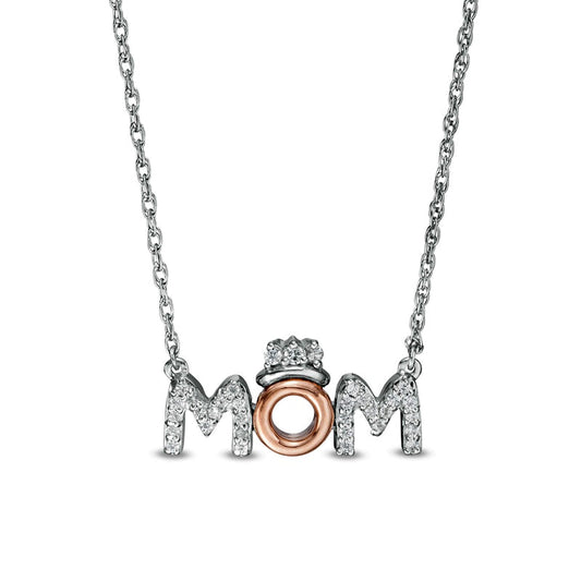 0.1 CT. T.W. Natural Diamond MOM" with Crown in Sterling Silver with 10K Rose Gold"