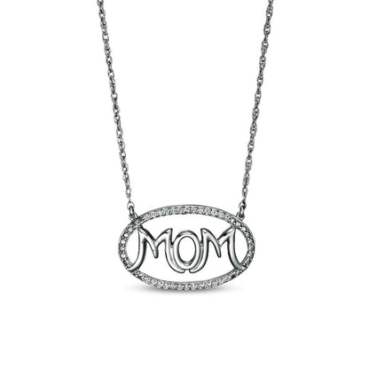 0.07 CT. T.W. Natural Diamond MOM" Oval Outline Necklace in Sterling Silver"