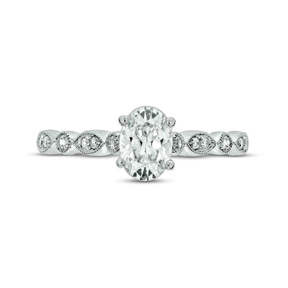 1.0 CT. T.W. Oval Natural Diamond Antique Vintage-Style Three Piece Bridal Engagement Ring Set in Solid 14K White Gold (I/I2)