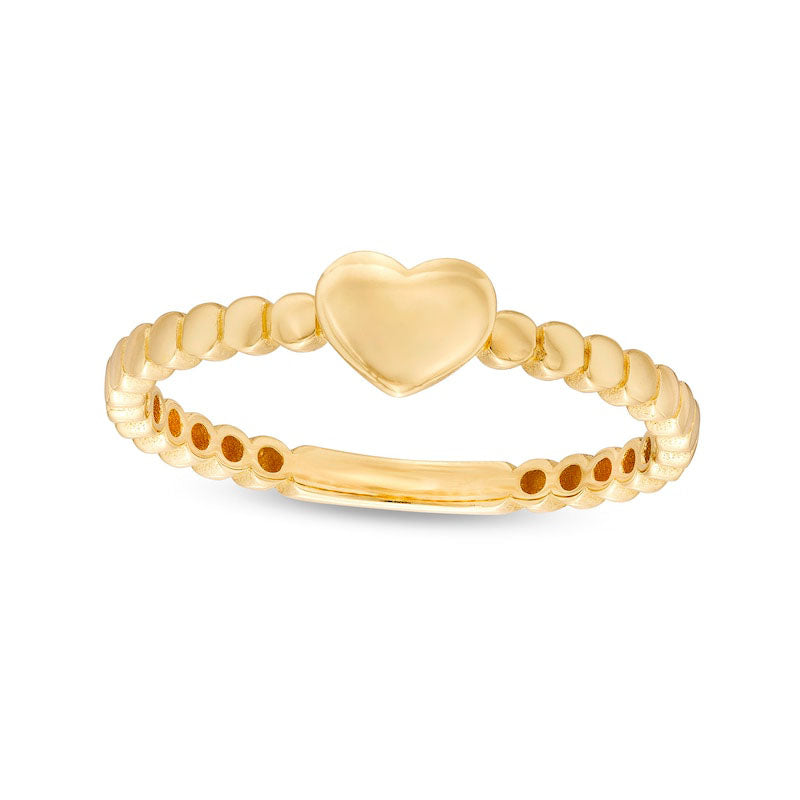 Mini Puff Heart Bead Shank Stackable Band in Solid 10K Yellow Gold