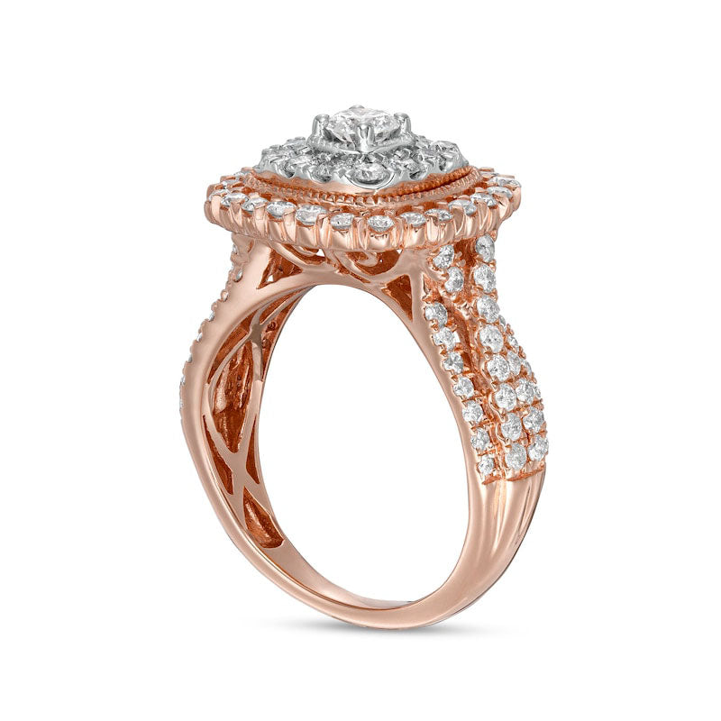 1.5 CT. T.W. Natural Diamond Double Cushion-Shaped Frame Twist Shank Engagement Ring in Solid 10K Rose Gold