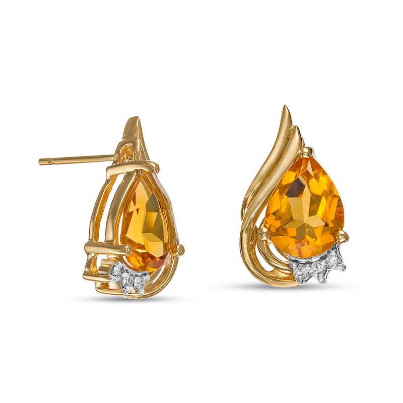 Pear-Shaped Citrine and 0.05 CT. T.W. Diamond Flame Stud Earrings in 10K Gold