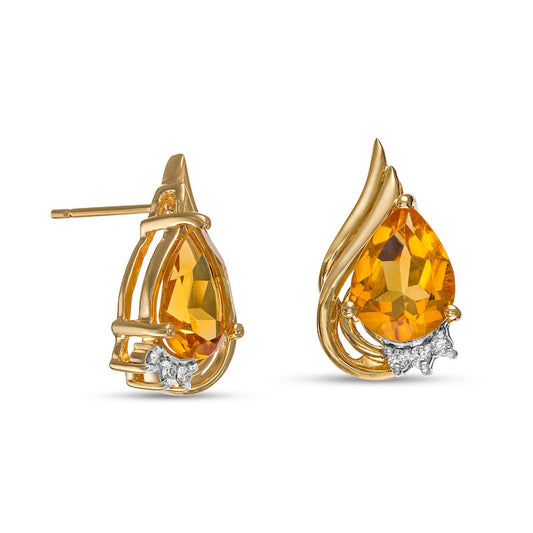 Pear-Shaped Citrine and 0.05 CT. T.W. Diamond Flame Stud Earrings in 10K Gold