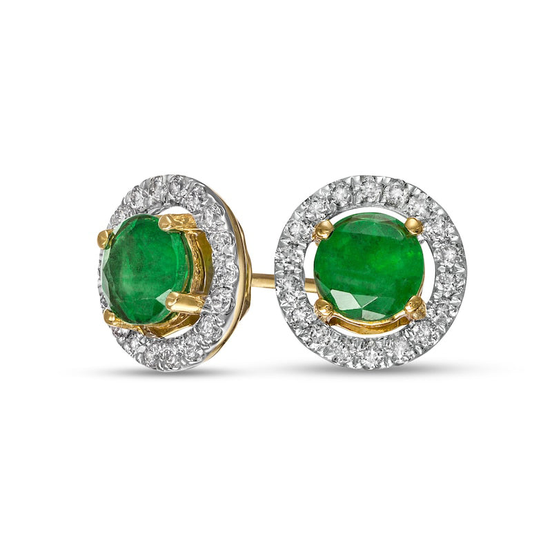 5.5mm Emerald and 0.33 CT. T.W. Diamond Frame Stud Earrings in 14K Gold