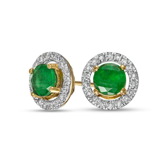 5.5mm Emerald and 0.33 CT. T.W. Diamond Frame Stud Earrings in 14K Gold