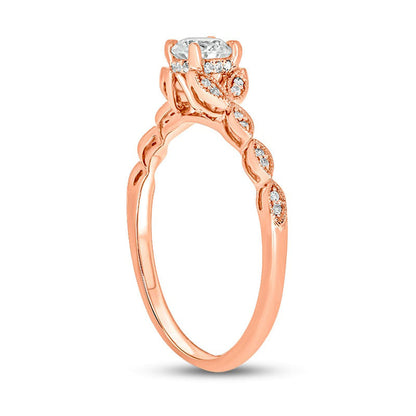 0.50 CT. T.W. Natural Diamond Floral Antique Vintage-Style Engagement Ring in Solid 10K Rose Gold (I/I2)