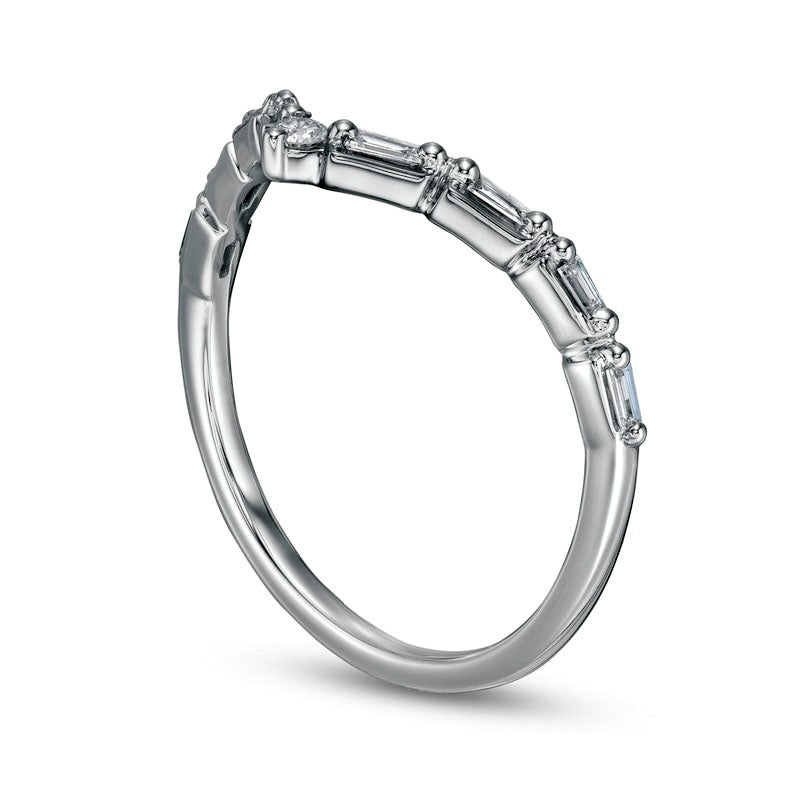 0.17 CT. T.W. Baguette and Round Natural Diamond Chevron Anniversary Band in Solid 14K White Gold