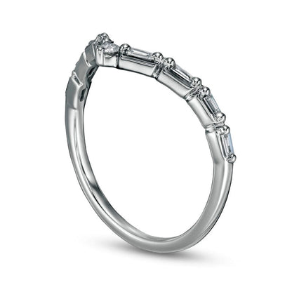 0.17 CT. T.W. Baguette and Round Natural Diamond Chevron Anniversary Band in Solid 14K White Gold