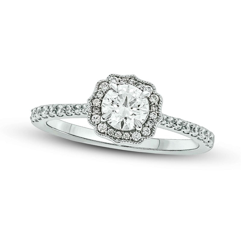 0.75 CT. T.W. Natural Diamond Frame Antique Vintage-Style Engagement Ring in Solid 14K White Gold (I/I2)