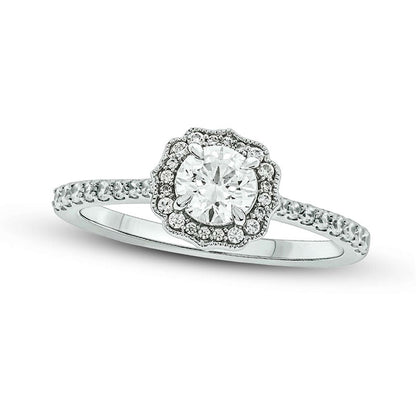 0.75 CT. T.W. Natural Diamond Frame Antique Vintage-Style Engagement Ring in Solid 14K White Gold (I/I2)