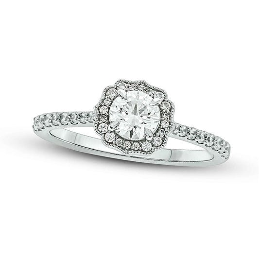 0.75 CT. T.W. Natural Diamond Frame Antique Vintage-Style Engagement Ring in Solid 14K White Gold (I/I2)