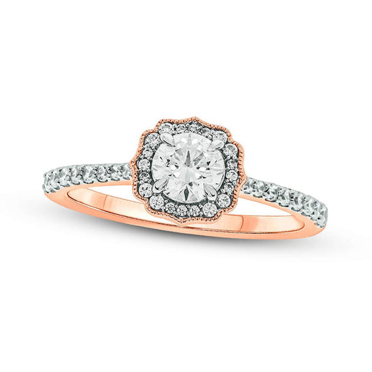 0.75 CT. T.W. Natural Diamond Frame Antique Vintage-Style Engagement Ring in Solid 14K Rose Gold (I/I2)