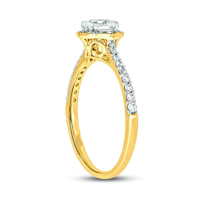 0.75 CT. T.W. Natural Diamond Frame Antique Vintage-Style Engagement Ring in Solid 14K Gold (I/I2)