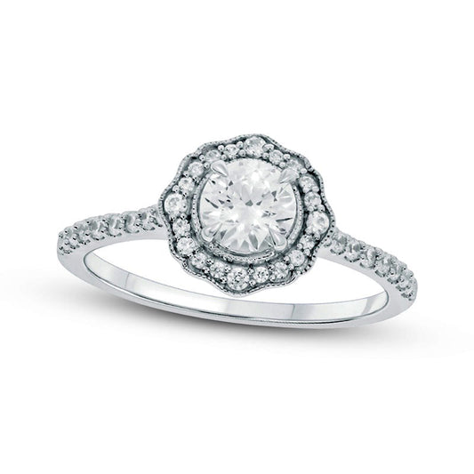 0.75 CT. T.W. Natural Diamond Frame Antique Vintage-Style Flower Engagement Ring in Solid 14K White Gold (I/I2)