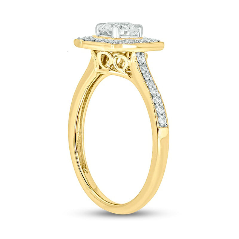 0.75 CT. T.W. Natural Diamond Cushion-Shaped Frame Antique Vintage-Style Engagement Ring in Solid 14K Gold (I/I2)