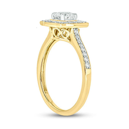 0.75 CT. T.W. Natural Diamond Cushion-Shaped Frame Antique Vintage-Style Engagement Ring in Solid 14K Gold (I/I2)