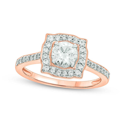 0.75 CT. T.W. Natural Diamond Cushion-Shaped Frame Antique Vintage-Style Engagement Ring in Solid 14K Rose Gold (I/I2)