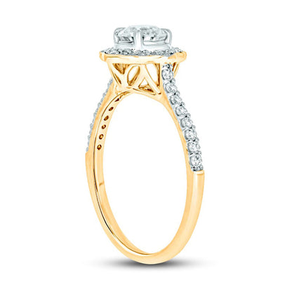 0.75 CT. T.W. Natural Diamond Frame Antique Vintage-Style Flower Engagement Ring in Solid 14K Gold (I/I2)