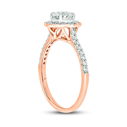 0.75 CT. T.W. Natural Diamond Frame Antique Vintage-Style Flower Engagement Ring in Solid 14K Rose Gold (I/I2)
