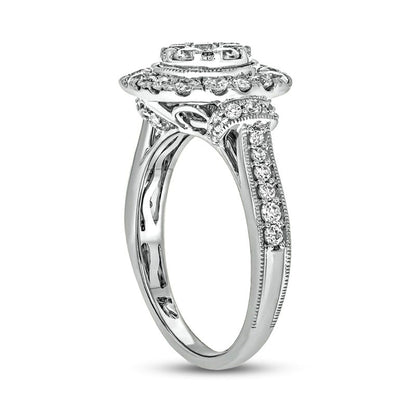 1.25 CT. T.W. Composite Cushion-Shaped Natural Diamond Frame Antique Vintage-Style Engagement Ring in Solid 10K White Gold