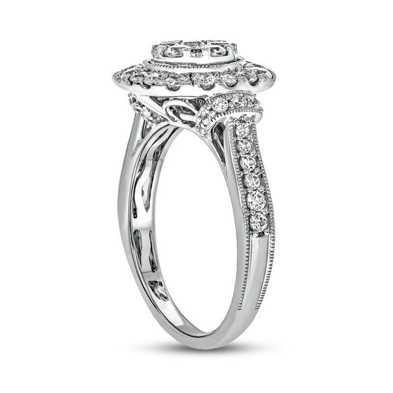1.25 CT. T.W. Composite Cushion-Shaped Natural Diamond Frame Antique Vintage-Style Engagement Ring in Solid 10K White Gold