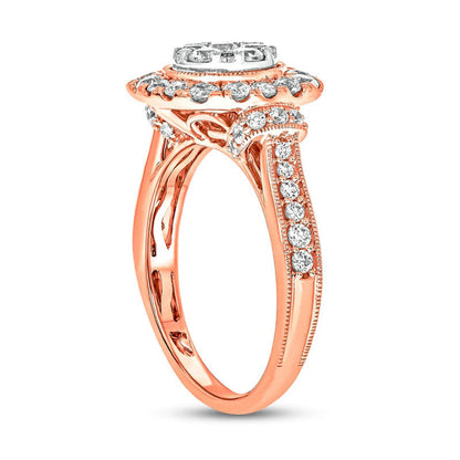 1.25 CT. T.W. Composite Cushion-Shaped Natural Diamond Frame Antique Vintage-Style Engagement Ring in Solid 10K Rose Gold