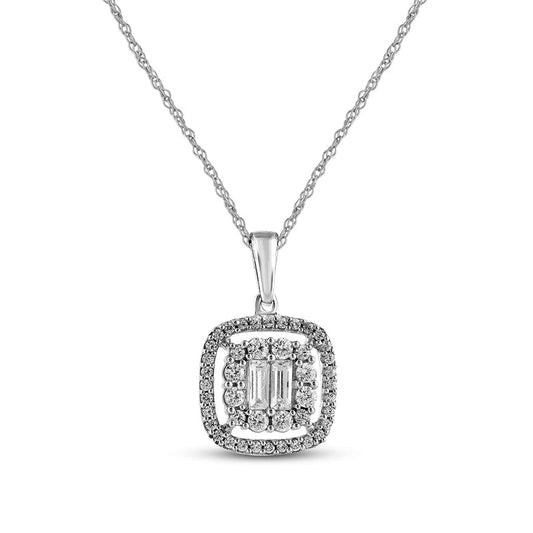 0.5 CT. T.W. Composite Natural Diamond Cushion-Shaped Frame Pendant in 10K White Gold