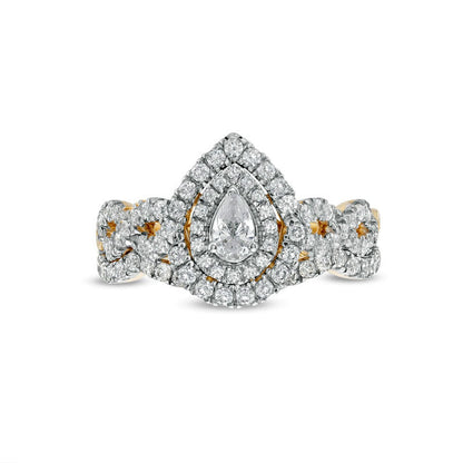 1.0 CT. T.W. Pear-Shaped Natural Diamond Double Frame Twist Shank Bridal Engagement Ring Set in Solid 14K Gold