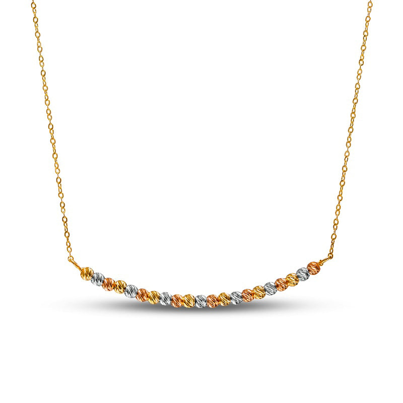 Natural Diamond-Cut Bead Alternating Curved Bar Necklace in 14K Tri-Tone Gold - 17