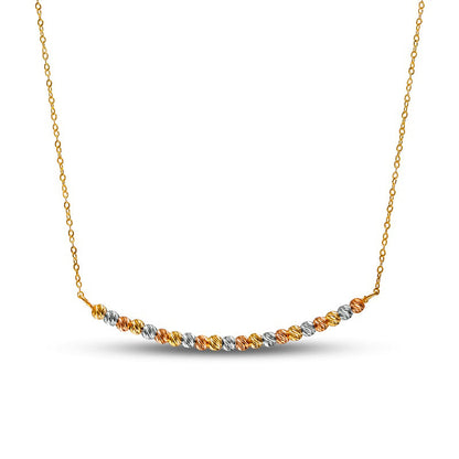 Natural Diamond-Cut Bead Alternating Curved Bar Necklace in 14K Tri-Tone Gold - 17