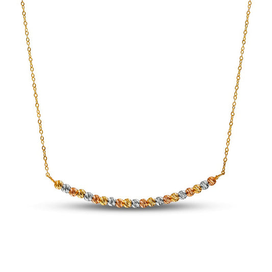 Natural Diamond-Cut Bead Alternating Curved Bar Necklace in 14K Tri-Tone Gold - 17